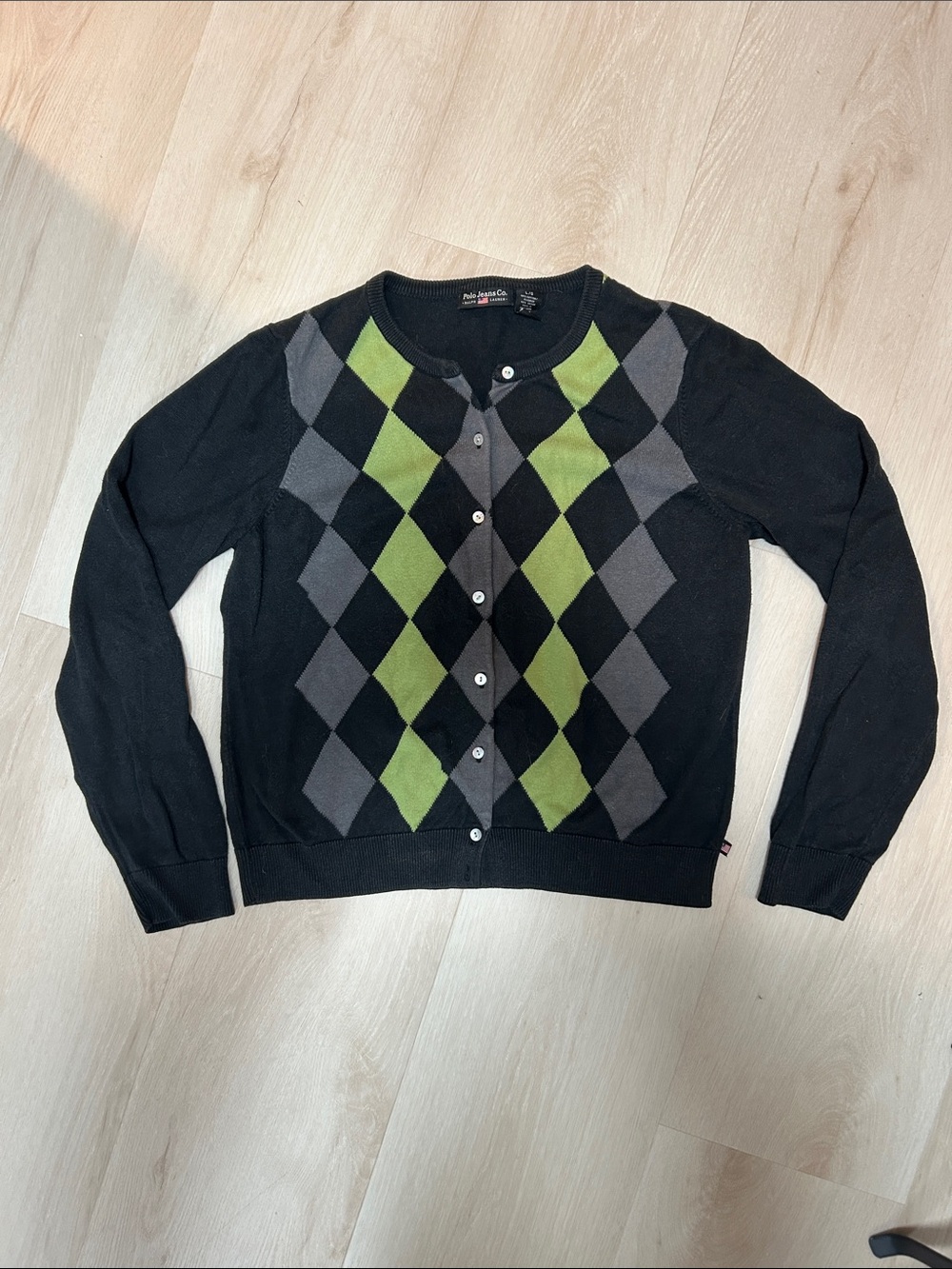 Vintage Ralph Lauren Argyle Cardigan | Black and Green Sweater